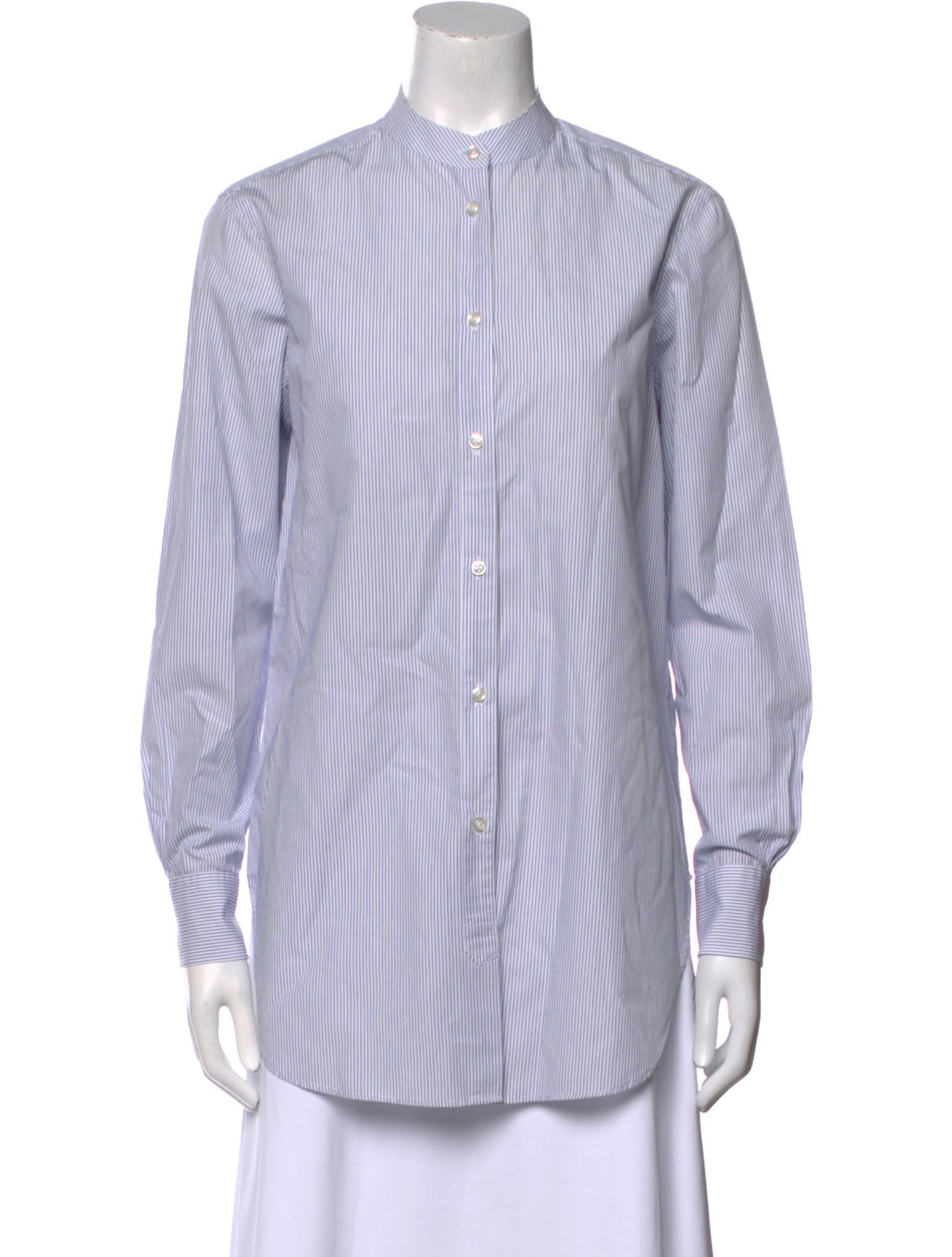 Officine Generale Striped Mock Neck Button-Up Top