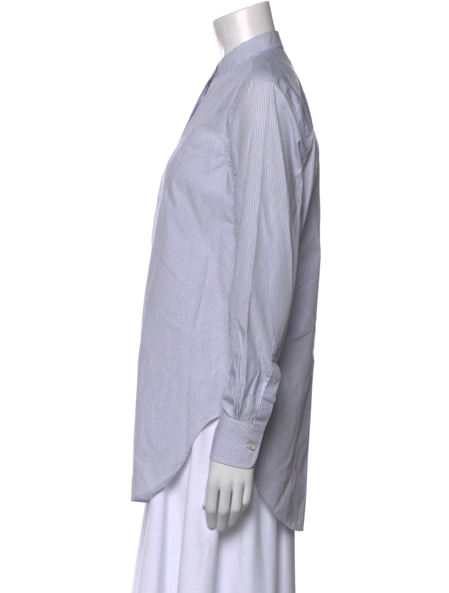 Officine Generale Striped Mock Neck Button-Up Top