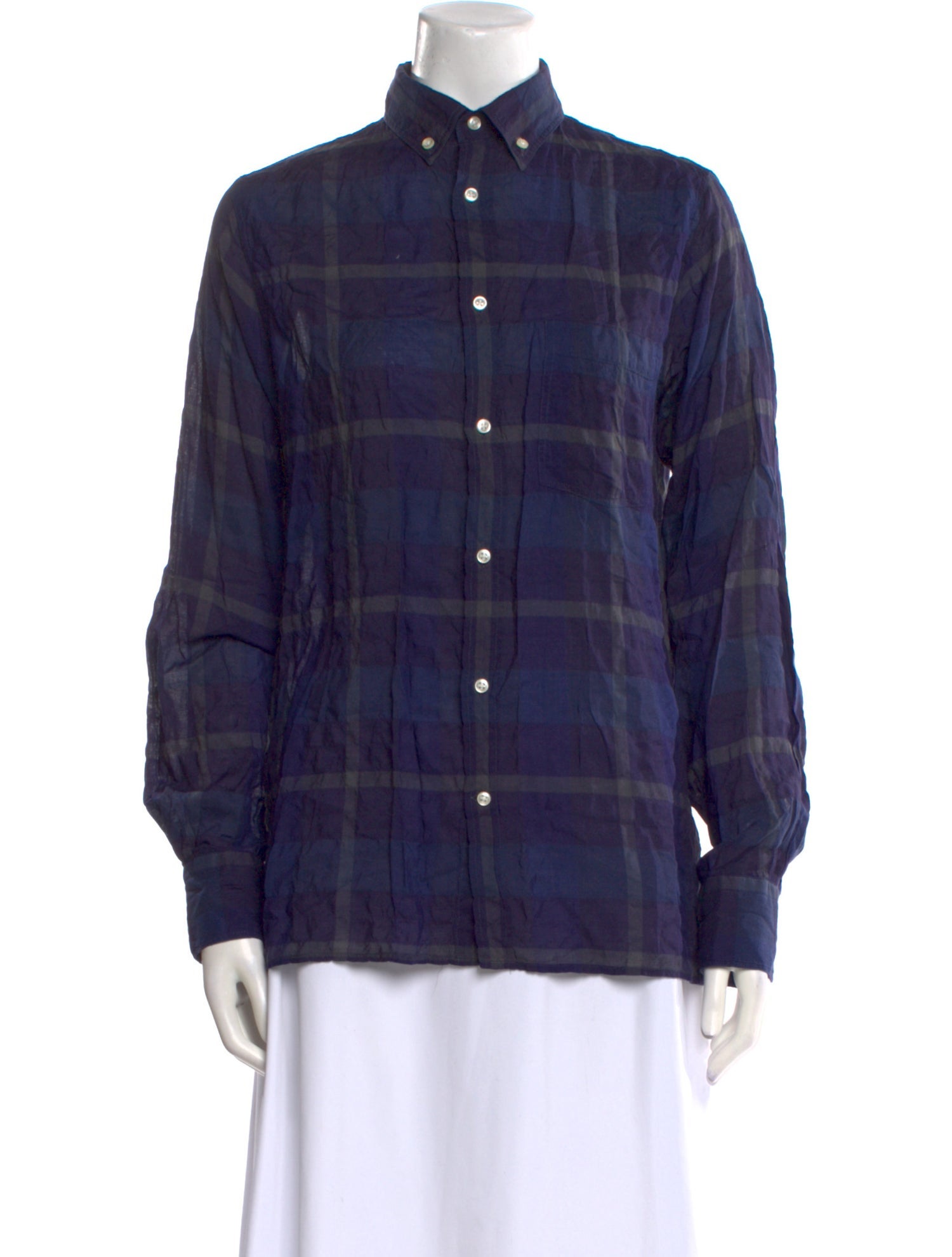 Officine Generale Plaid Print Mock Neck Button-Up Top