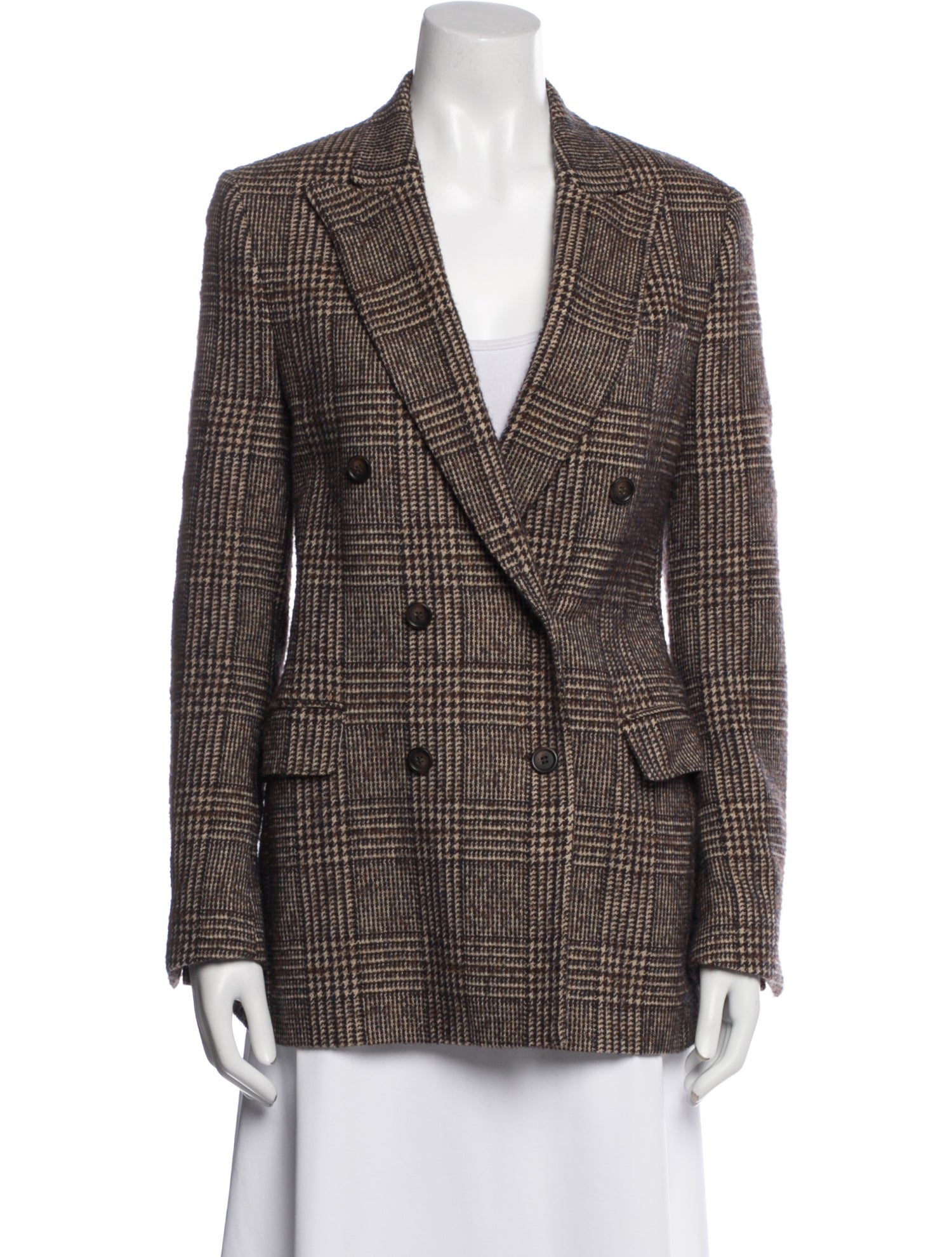 Officine Generale Virgin Wool Plaid Print Blazer