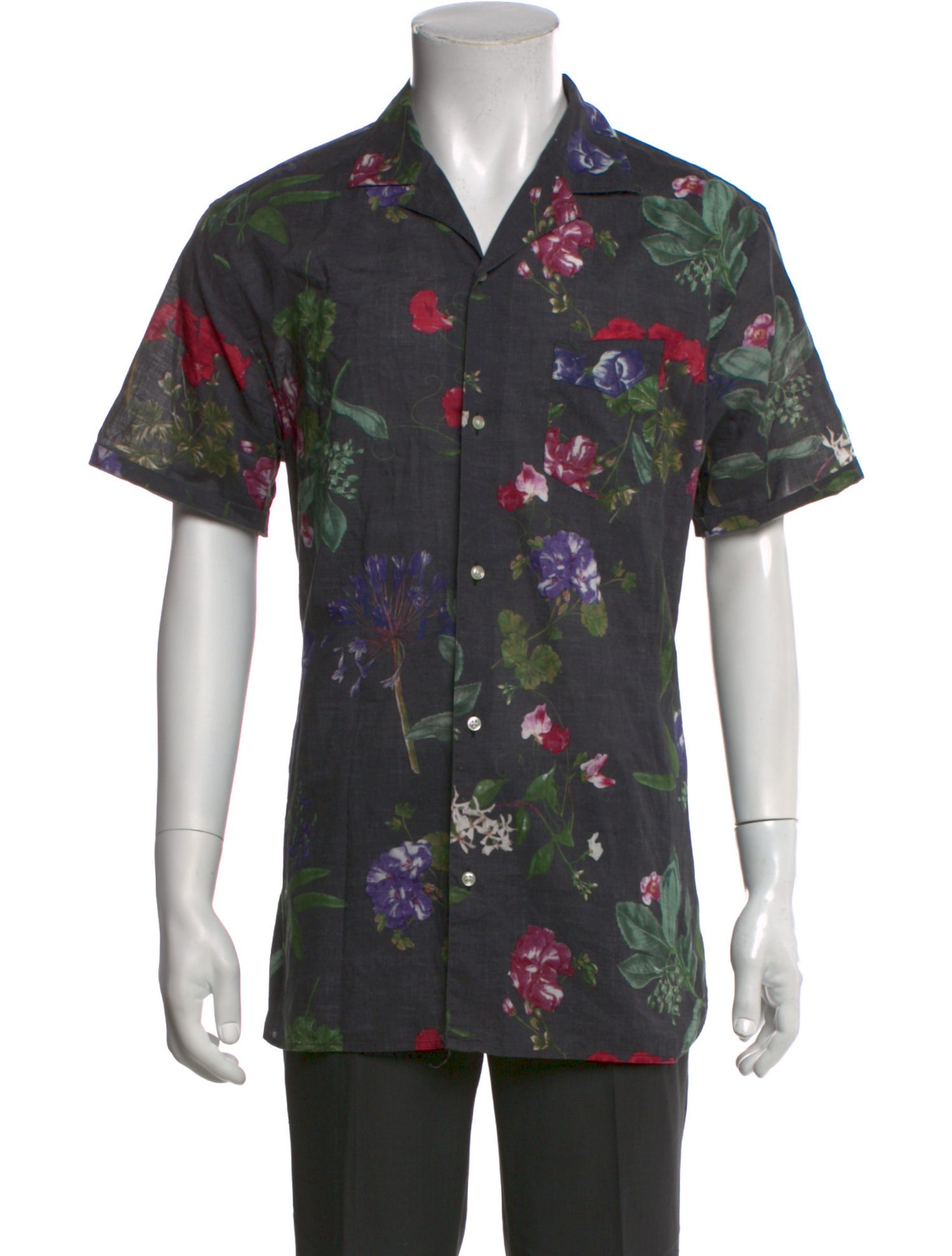 Officine Generale Floral Print Short Sleeve Shirt