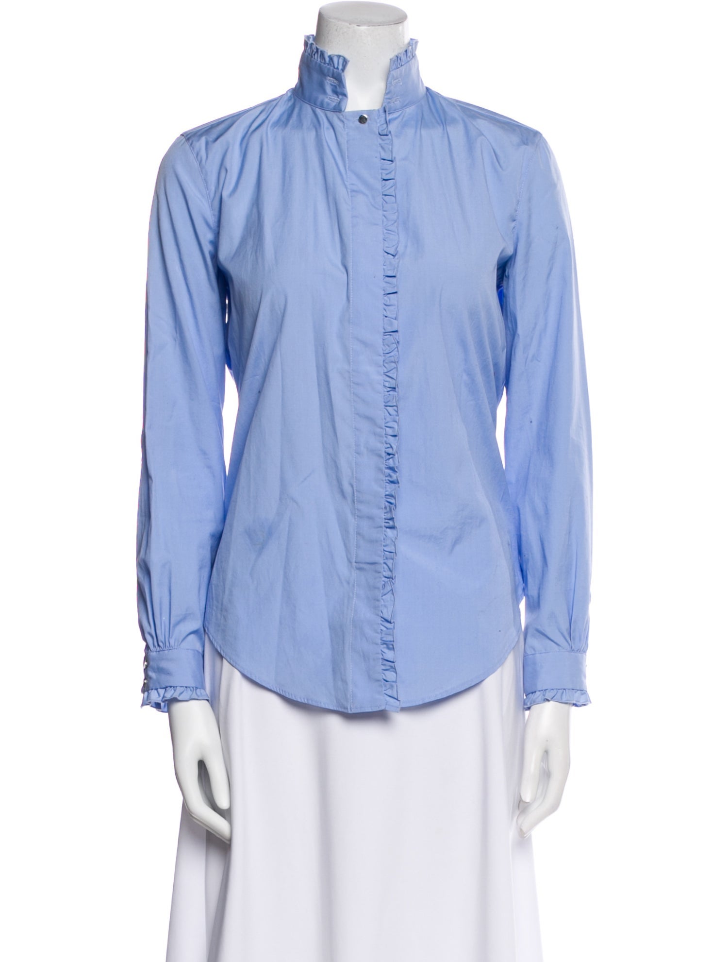 Officine Generale Mock Neck Long Sleeve Button-Up Top