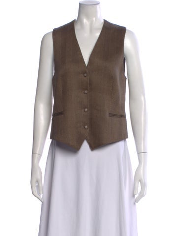 Pre-owned Officine Generale Linen V-neck Top In Brown