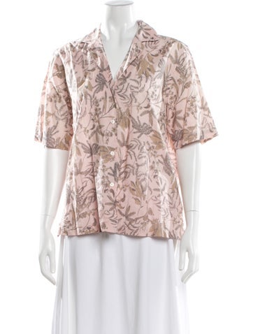 Pre-owned Officine Generale Floral Print V-neck Blouse In Pink
