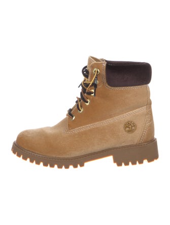 Off-White x Timberland Velvet Colorblock Pattern Combat Boots