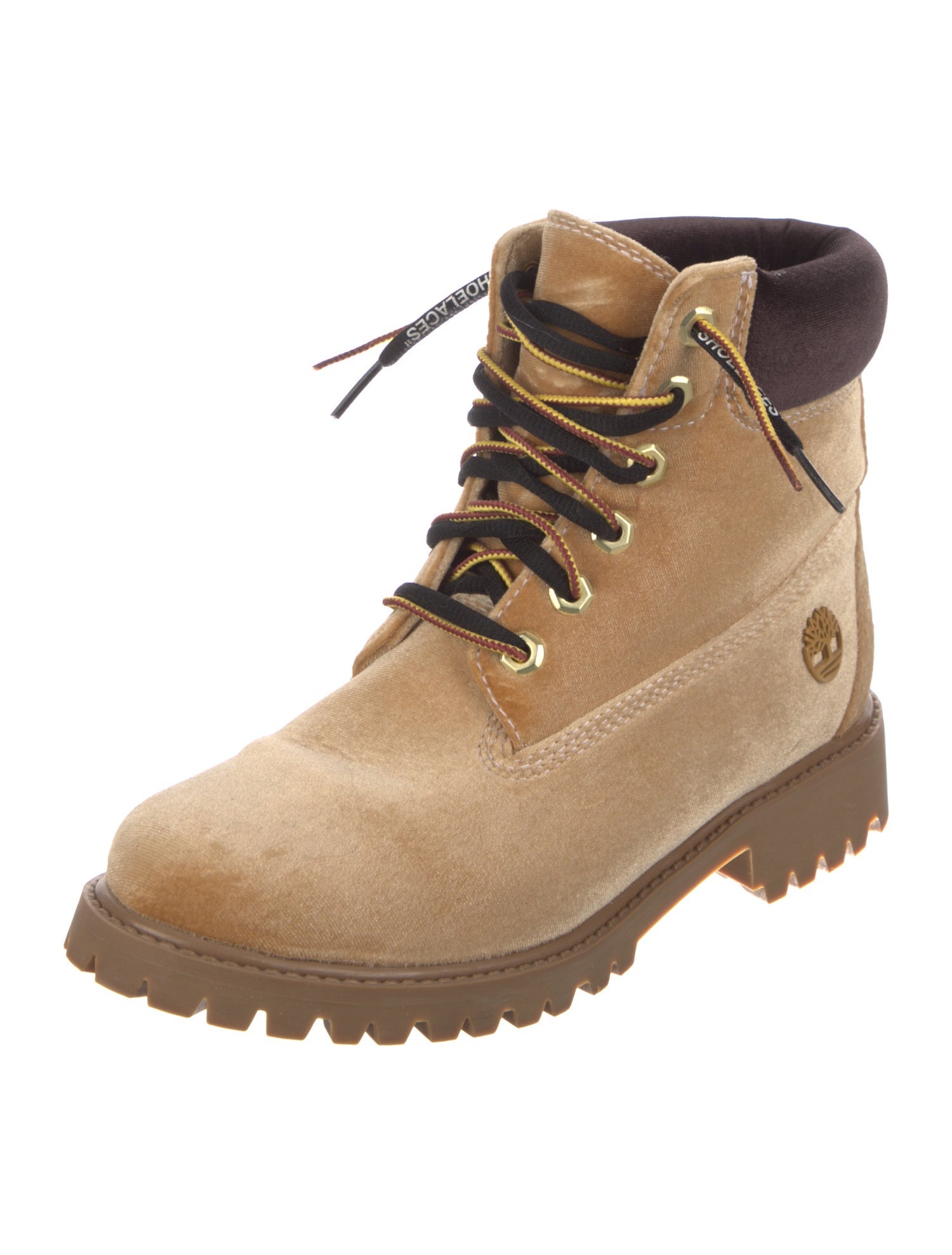 Off-White x Timberland Velvet Colorblock Pattern Combat Boots