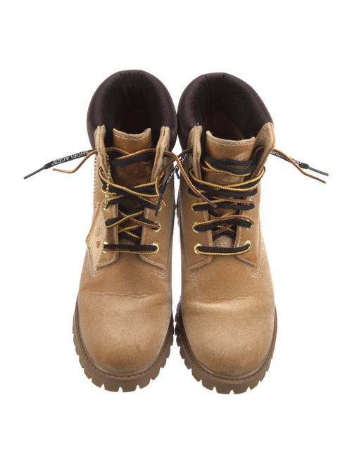 Off-White x Timberland Velvet Colorblock Pattern Combat Boots