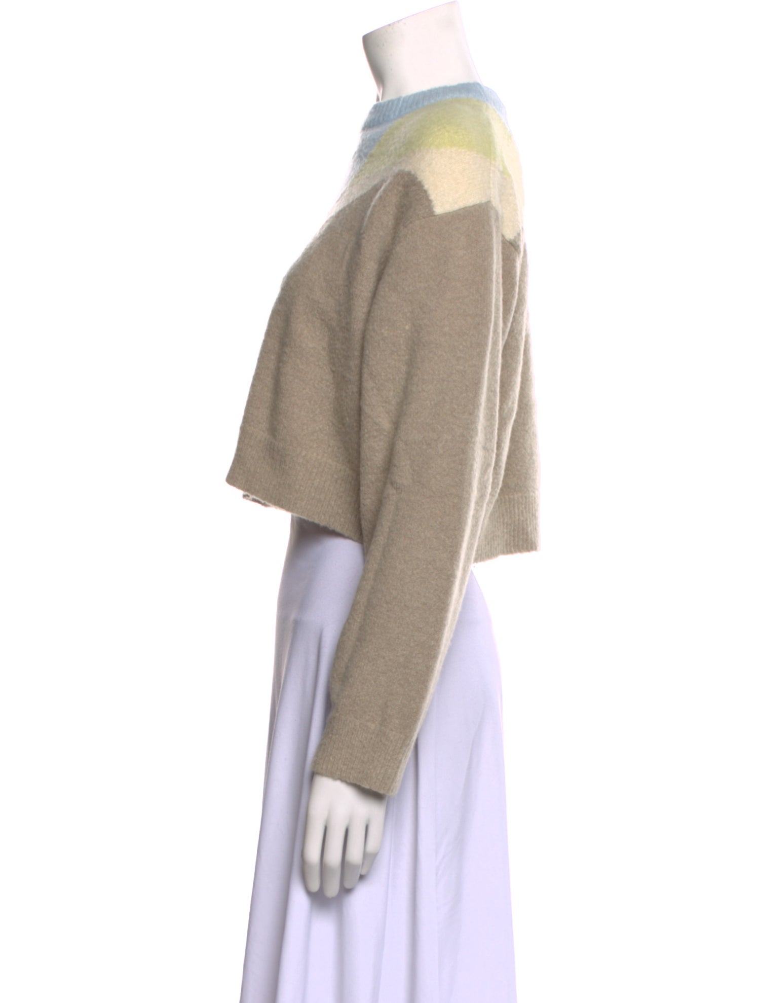 Oak + Fort Colorblock Pattern Crew Neck Sweater