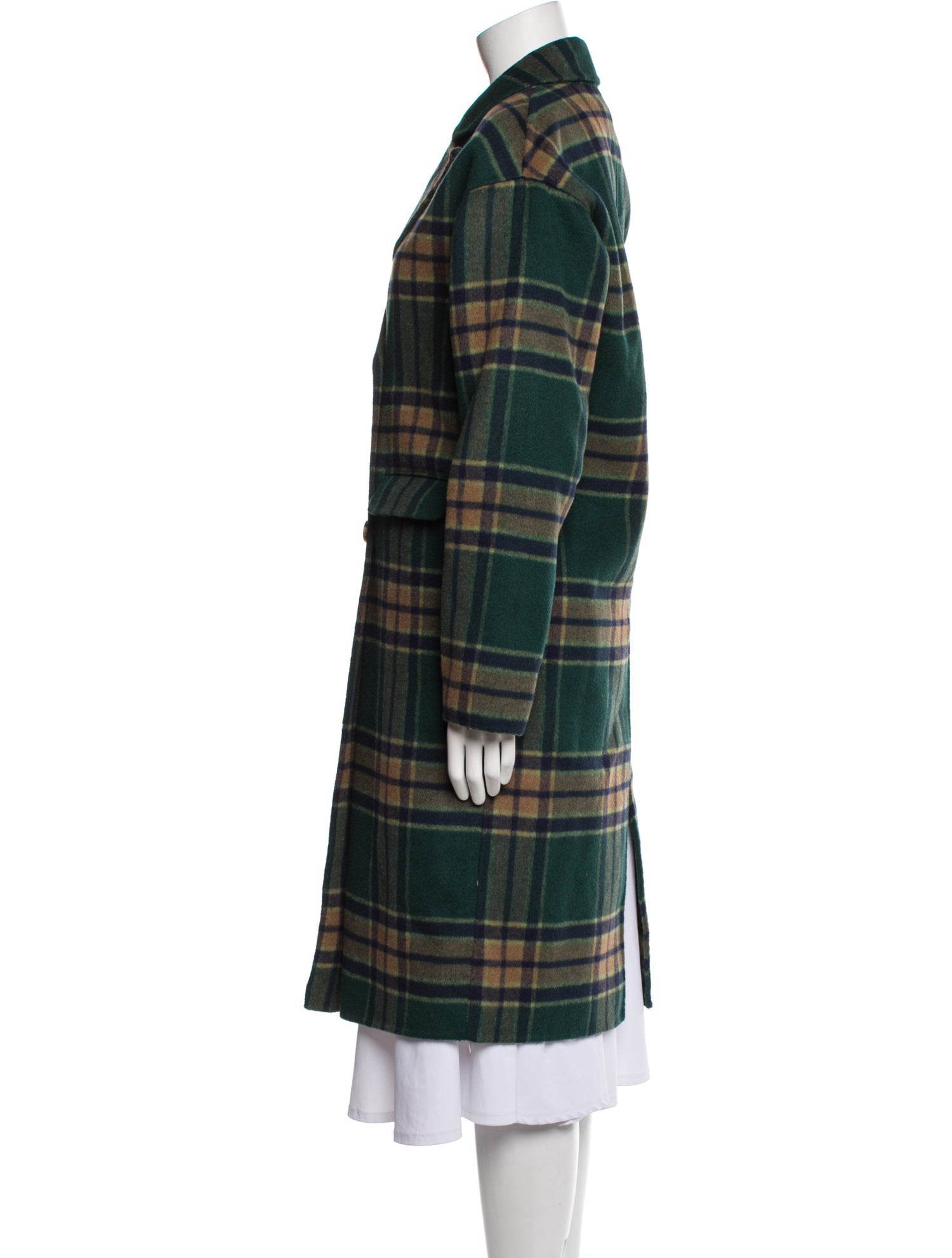Oak + Fort Wool Plaid Print Trench Coat