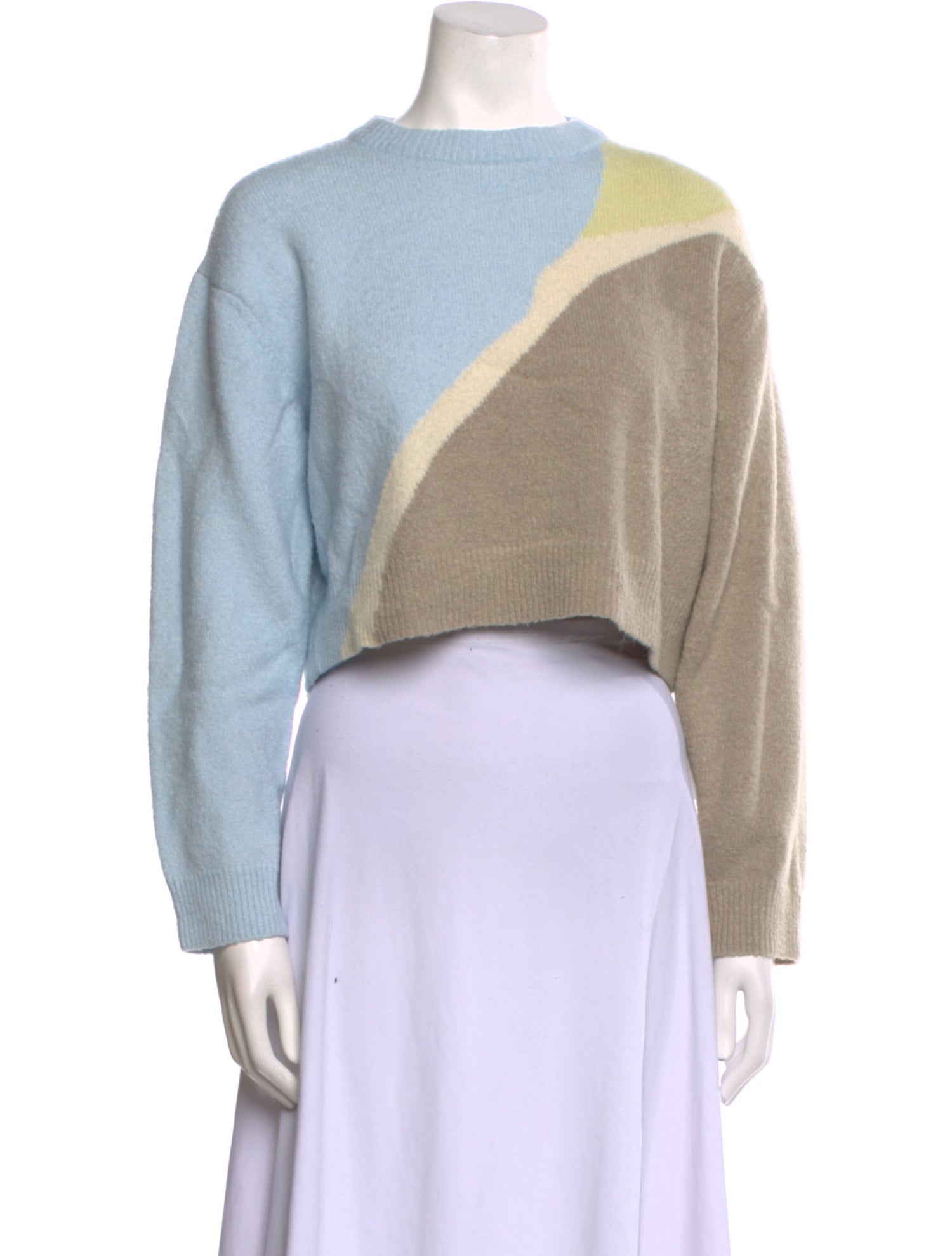 Oak + Fort Colorblock Pattern Crew Neck Sweater
