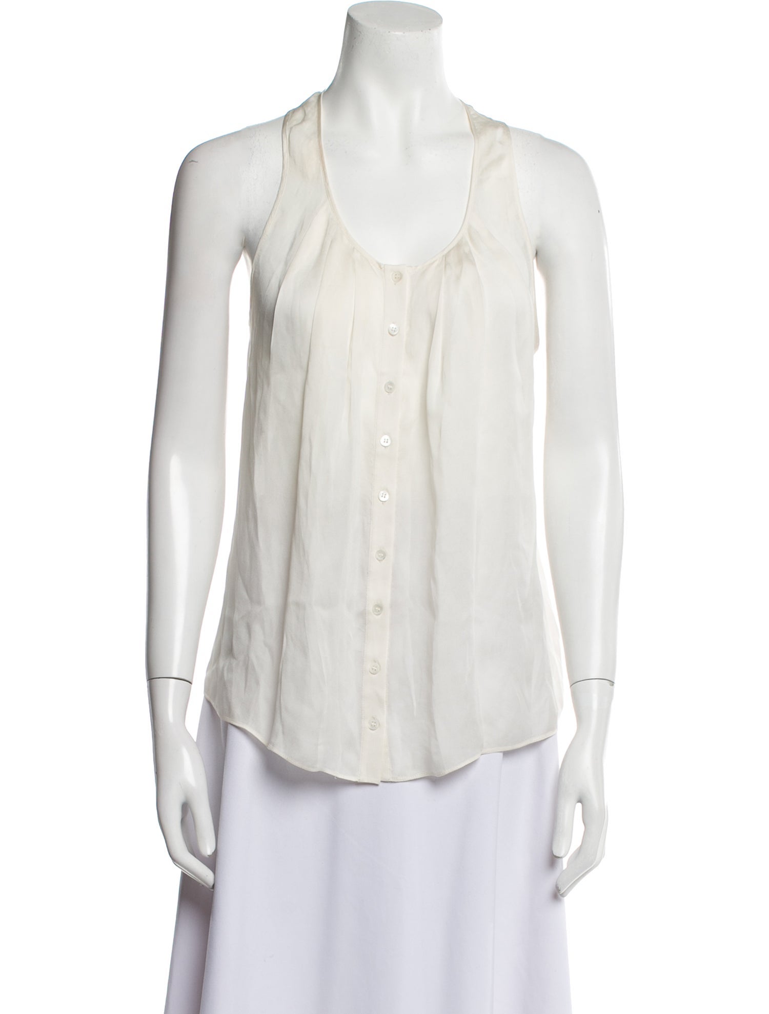 Olivier Theyskens Silk Scoop Neck Button-Up Top