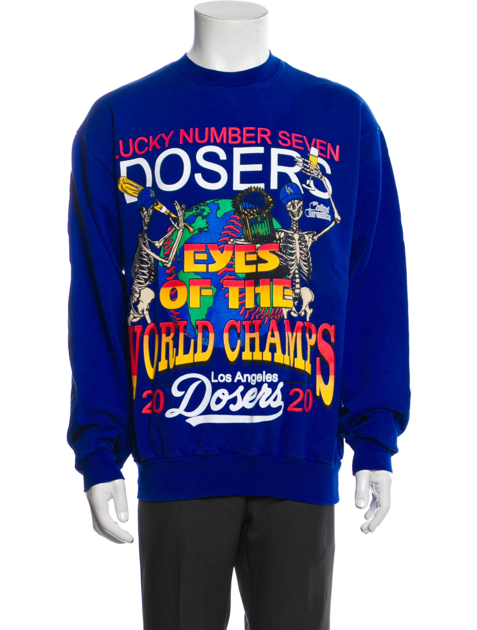 Online Ceramics Graphic Print Crew Neck Sweatshirt - Blue  