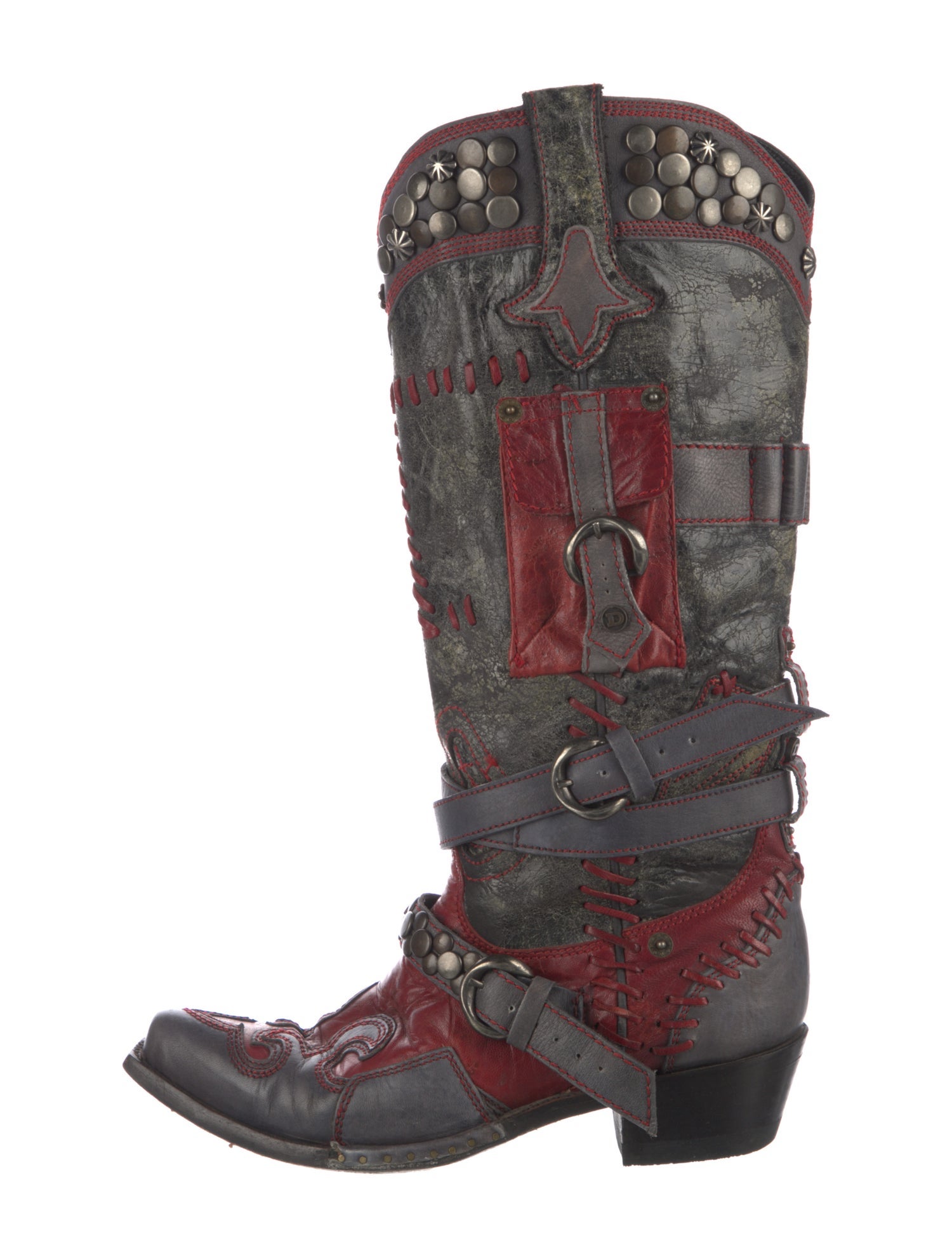 Old Gringo Leather Colorblock Pattern Moto Boots