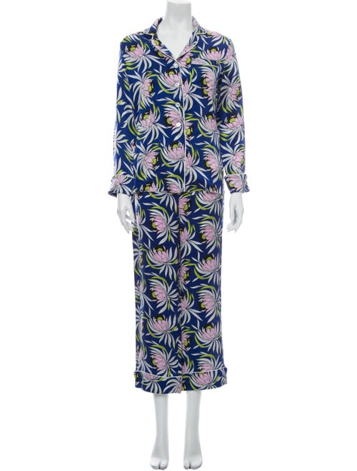 Olivia von Halle Silk Printed Pant Set Blue