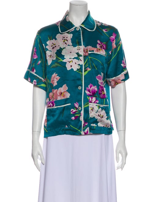 Olivia von Halle Floral Print Pajamas Blue