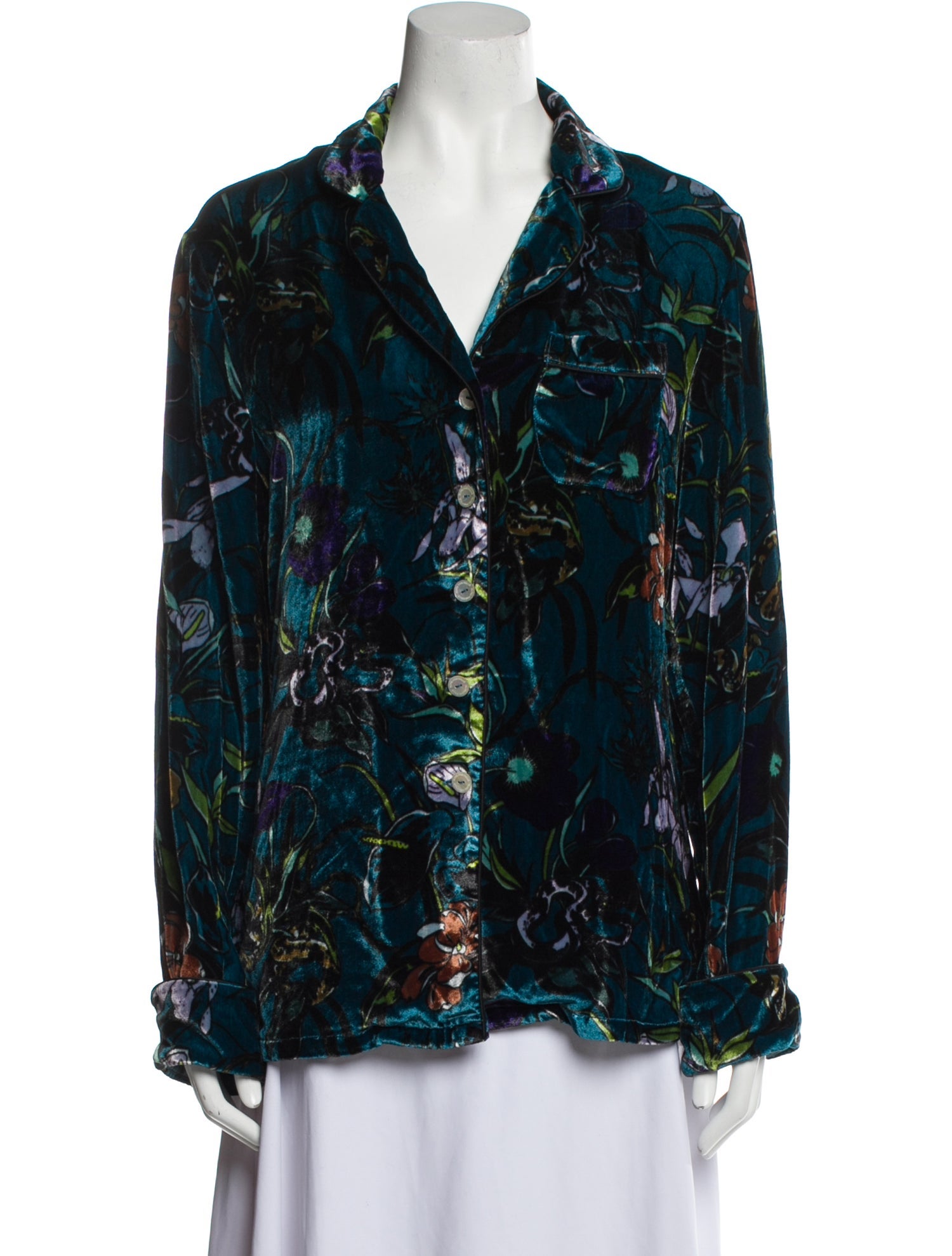 Olivia von Halle Floral Print Ruffle Embellishment Pajamas