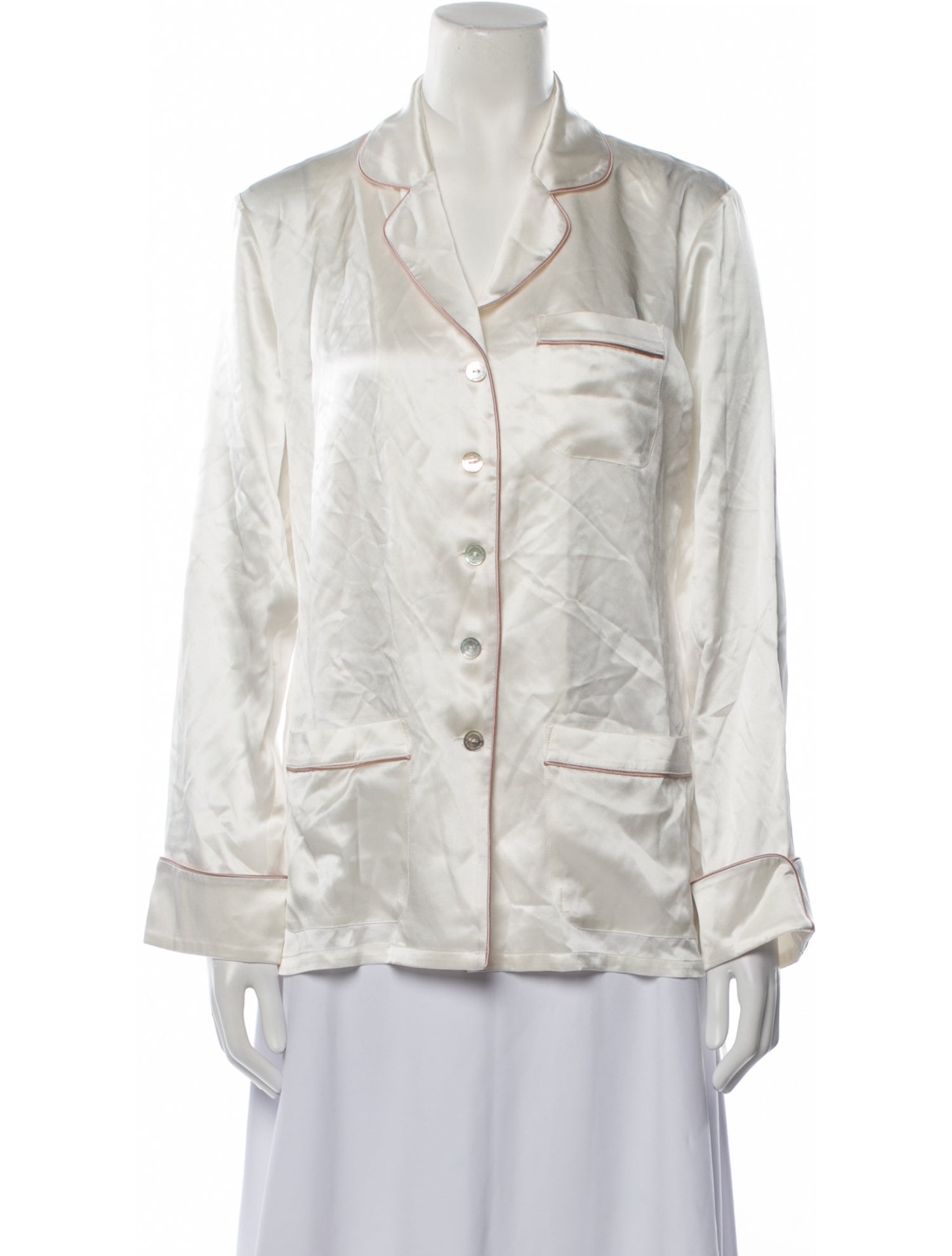 Olivia von Halle Silk Long Sleeve Button-Up Top