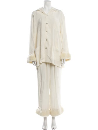 Olivia von Halle Silk Fur Trim Pajamas