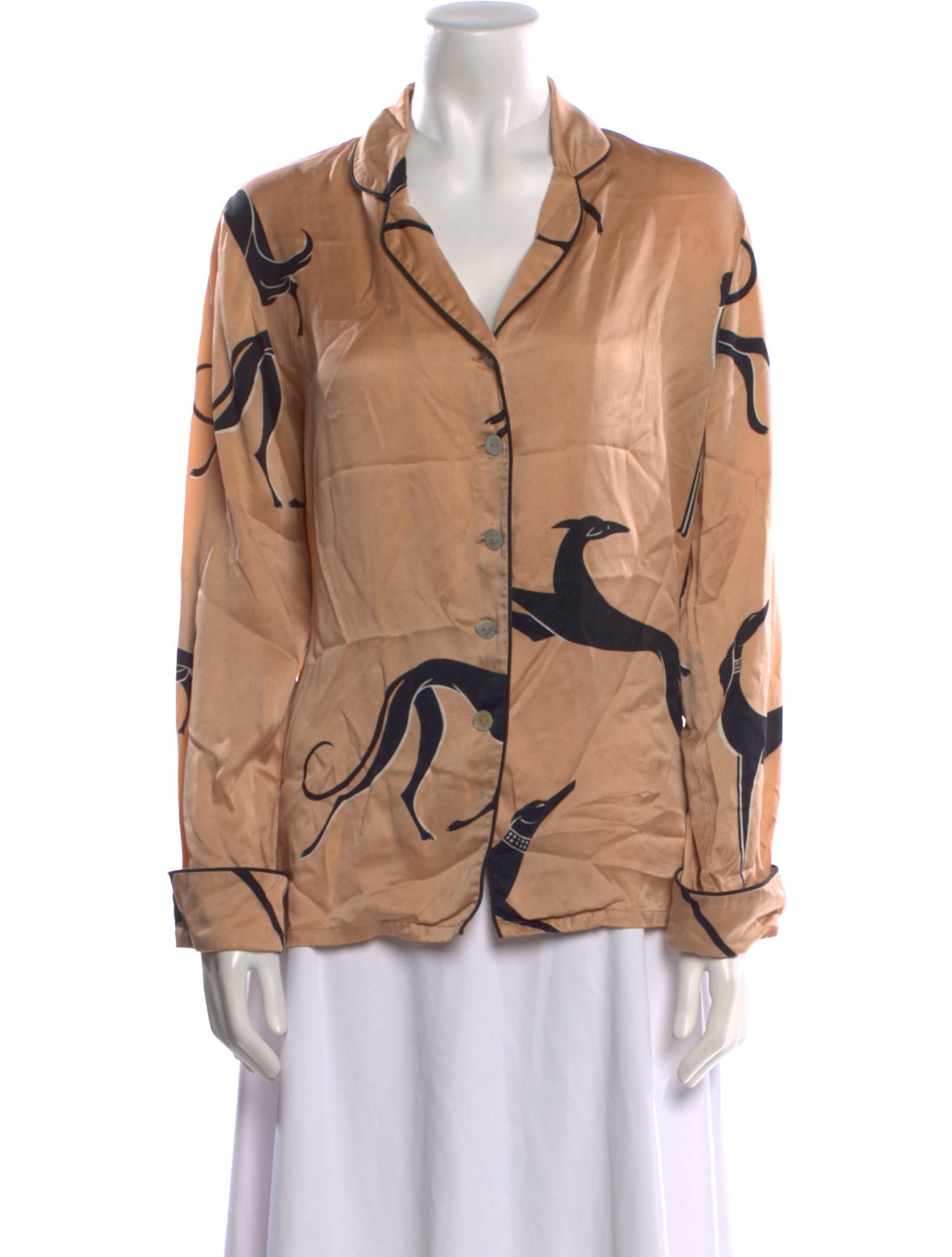 Olivia von Halle Silk Printed Button-Up Top