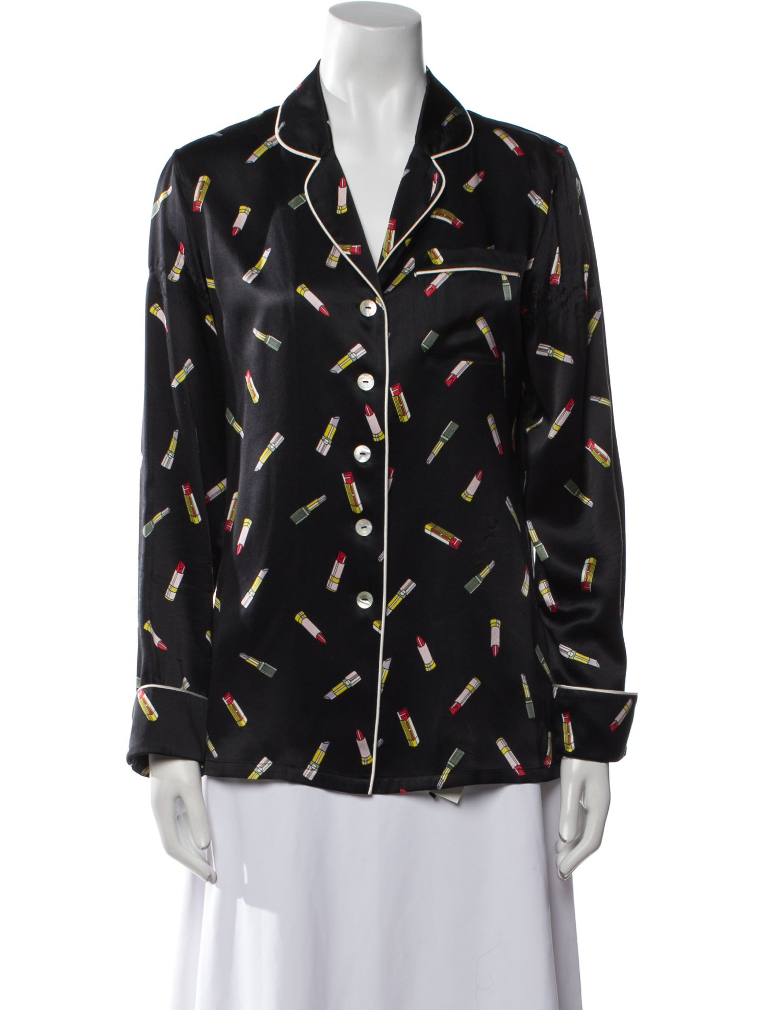 Olivia von Halle Silk Printed Button-Up Top