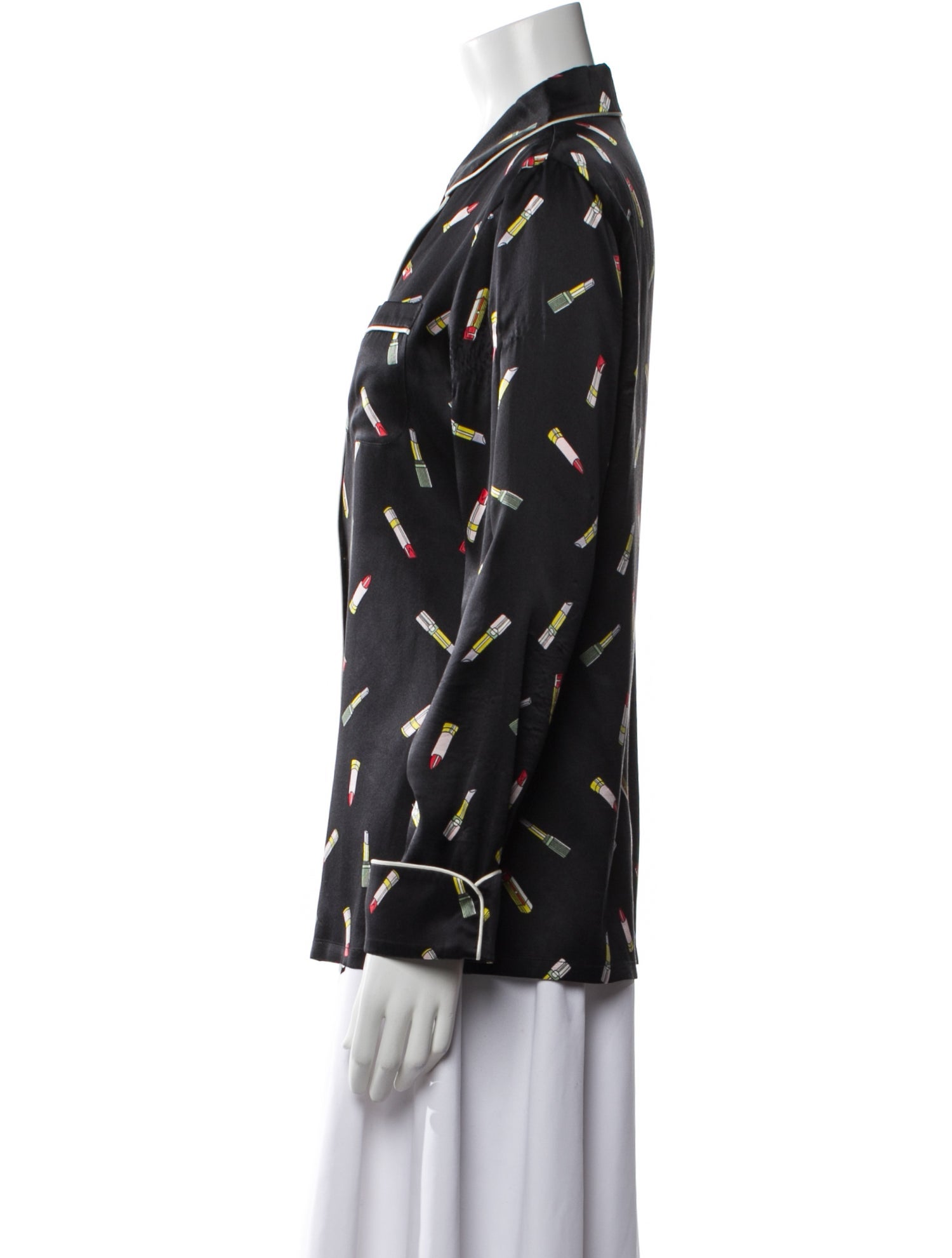 Olivia von Halle Silk Printed Button-Up Top