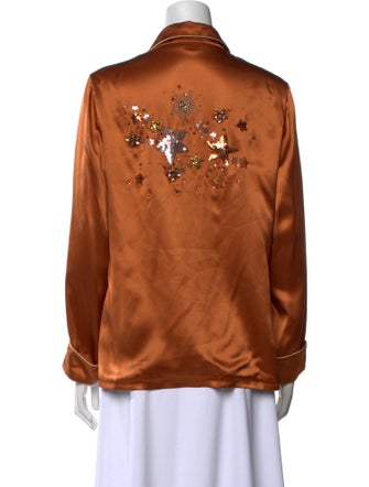 Olivia von Halle Silk Long Sleeve Button-Up Top