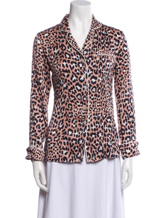 Olivia von Halle Silk Animal Print Button-Up Top