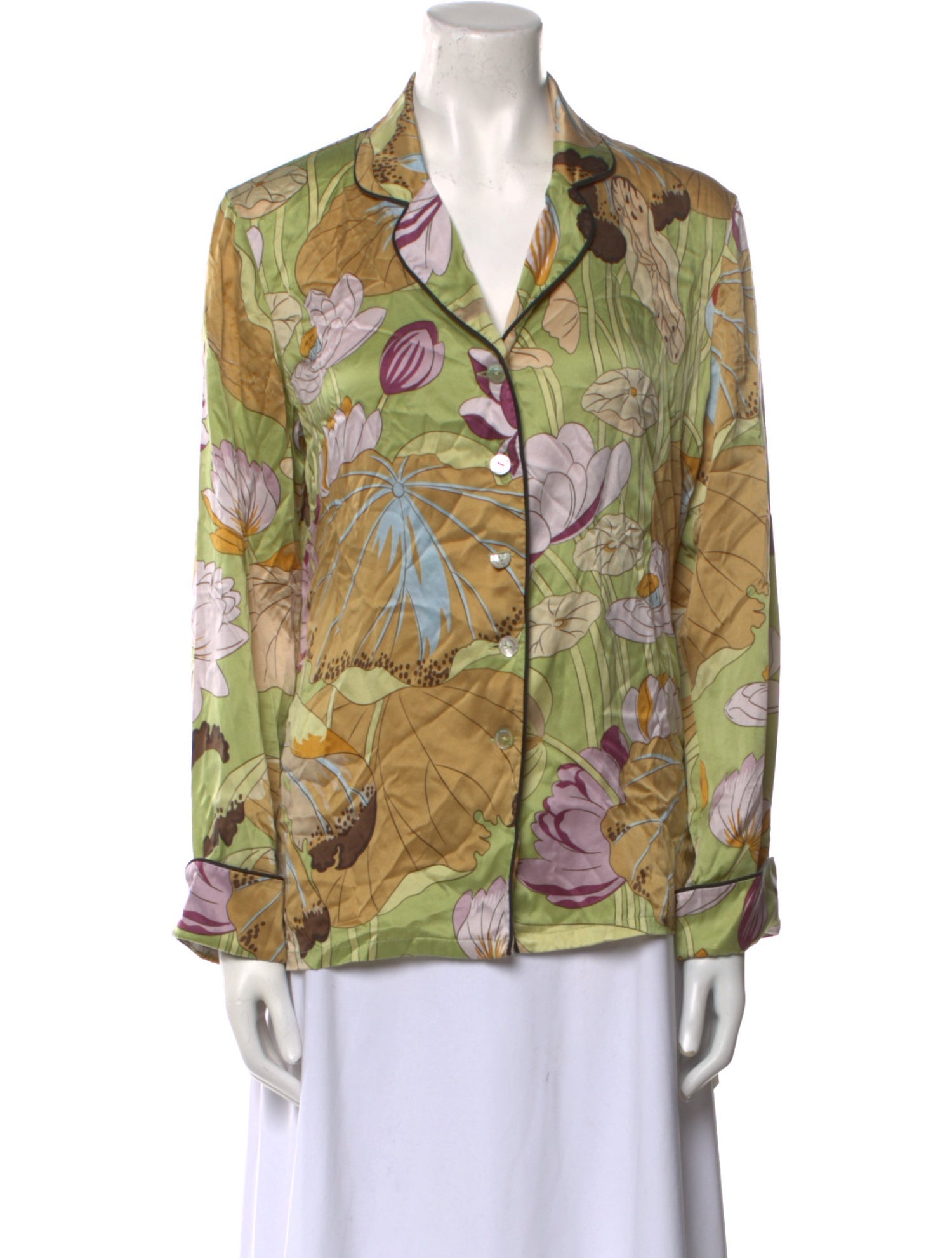 Olivia von Halle Silk Floral Print Button-Up Top