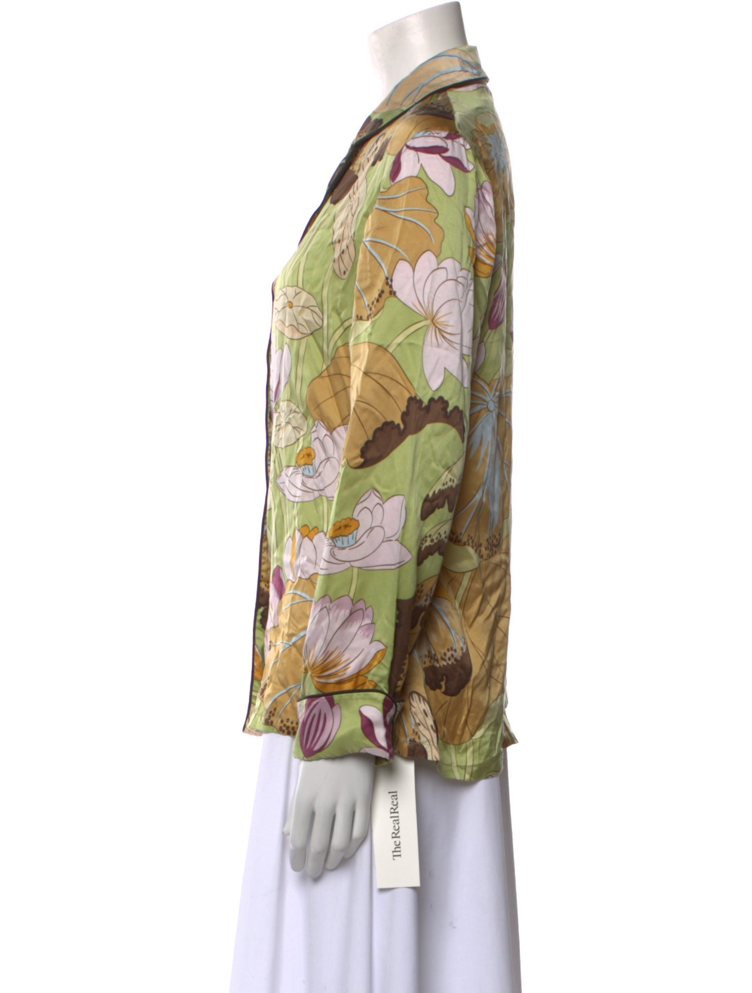 Olivia von Halle Silk Floral Print Button-Up Top