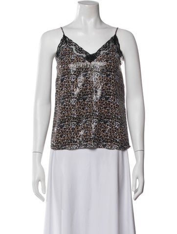 Pre-owned Olivia Rubin Animal Print V-neck Top In White