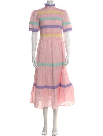Pre-owned Olivia Rubin Patterned Midi Length Dress In Pink