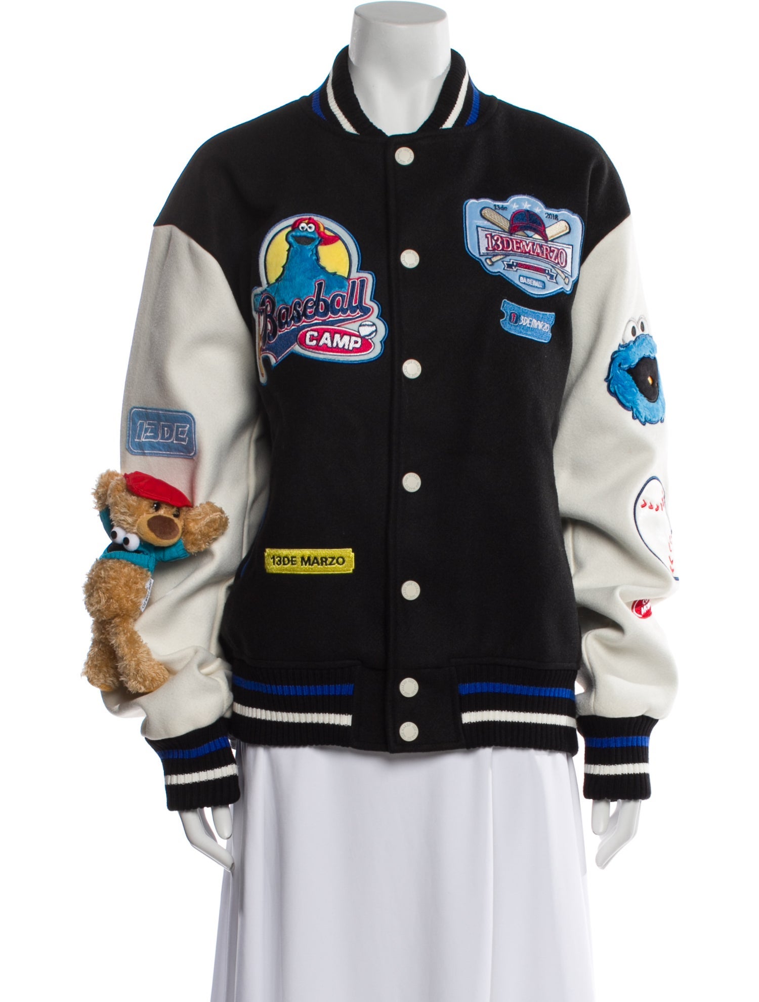 13DE Marzo Cookie Monster Wool Bomber Jacket