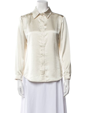 Open Edit Silk Long Sleeve Button-Up Top