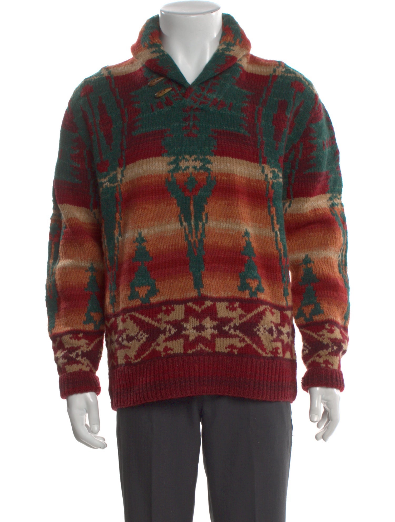 Polo Country Ralph Lauren Hand Knit Aztec Printed Polo Sweater