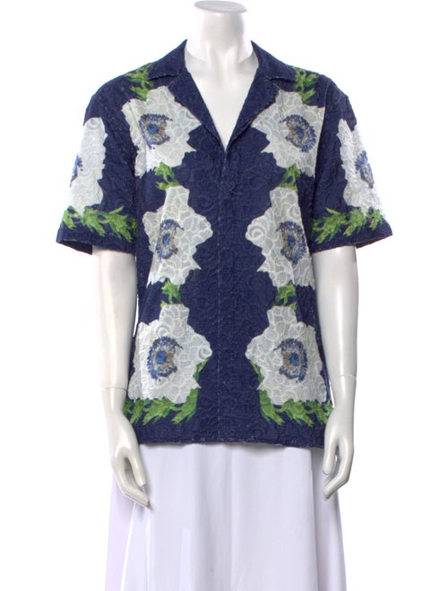 Orlebar Brown Floral Print V-Neck Button-Up Top