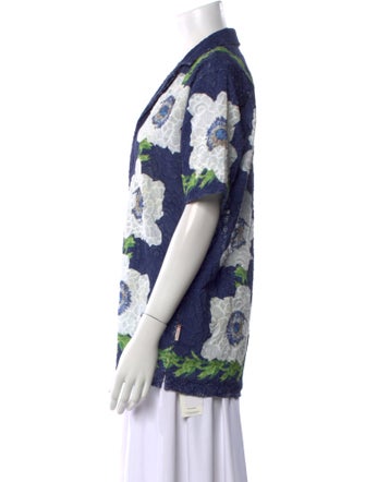 Orlebar Brown Floral Print V-Neck Button-Up Top