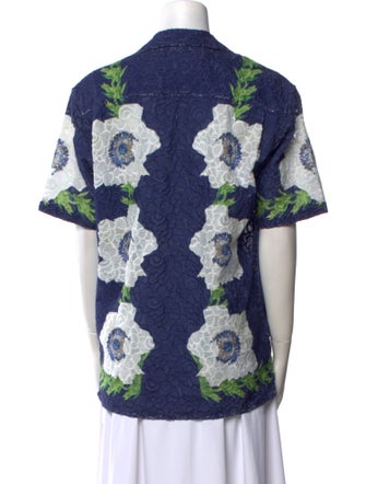 Orlebar Brown Floral Print V-Neck Button-Up Top