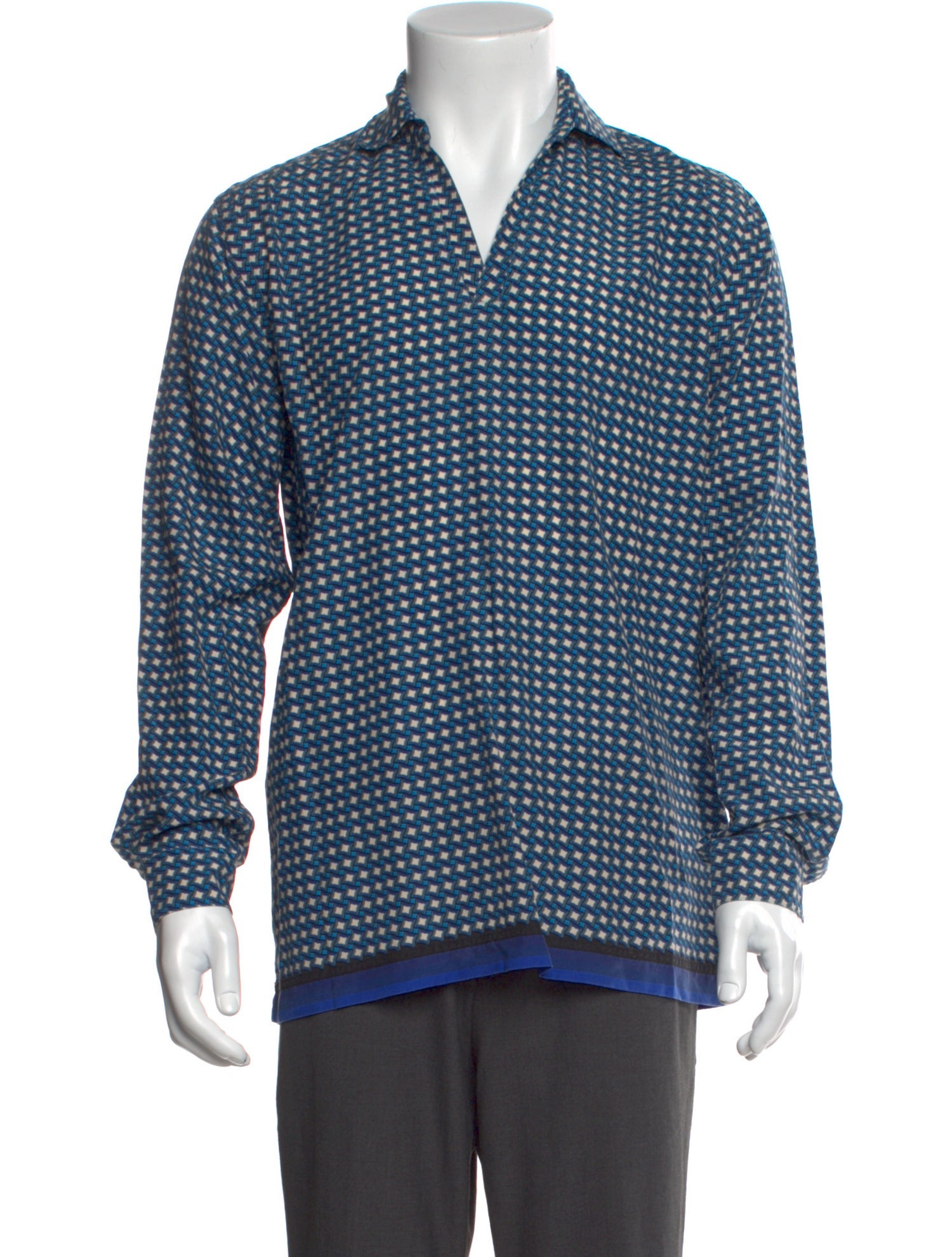 Orlebar Brown Plaid Print V-Neck Polo Shirt