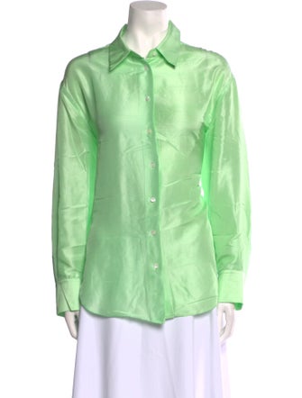 Oroton Silk Long Sleeve Button-Up Top