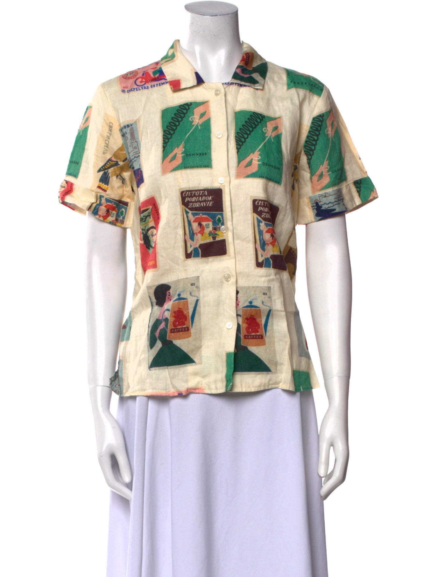 Oroton Linen Printed Button-Up Top