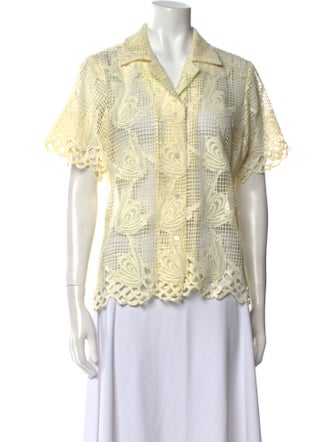 Oroton Printed Short Sleeve Button-Up Top