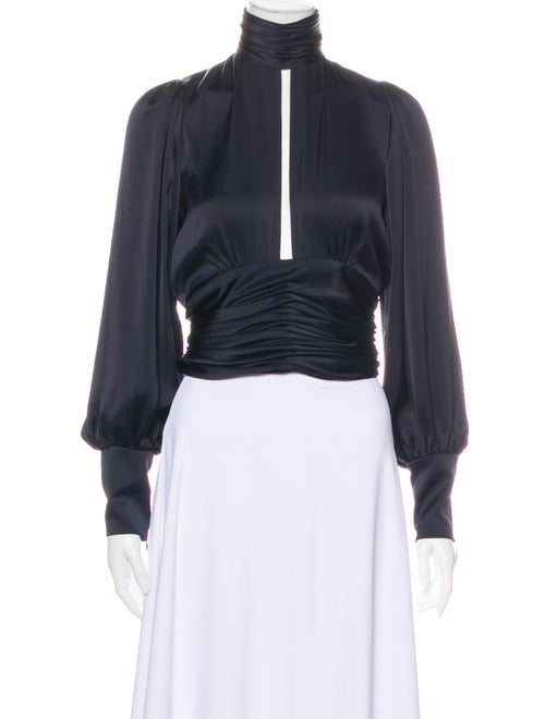 Orseund Iris Mock Neck Long Sleeve Crop Top Blue