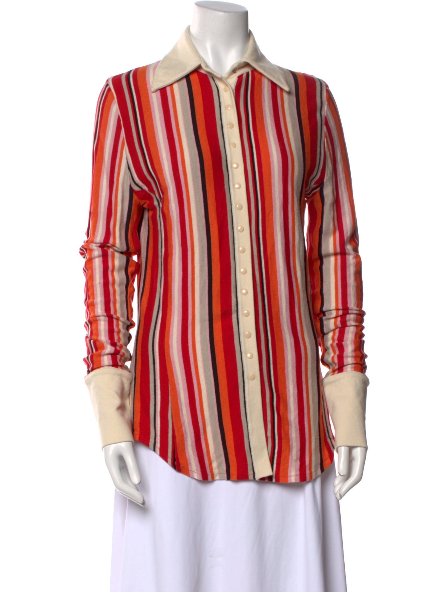 Orseund Iris Striped Long Sleeve Button-Up Top