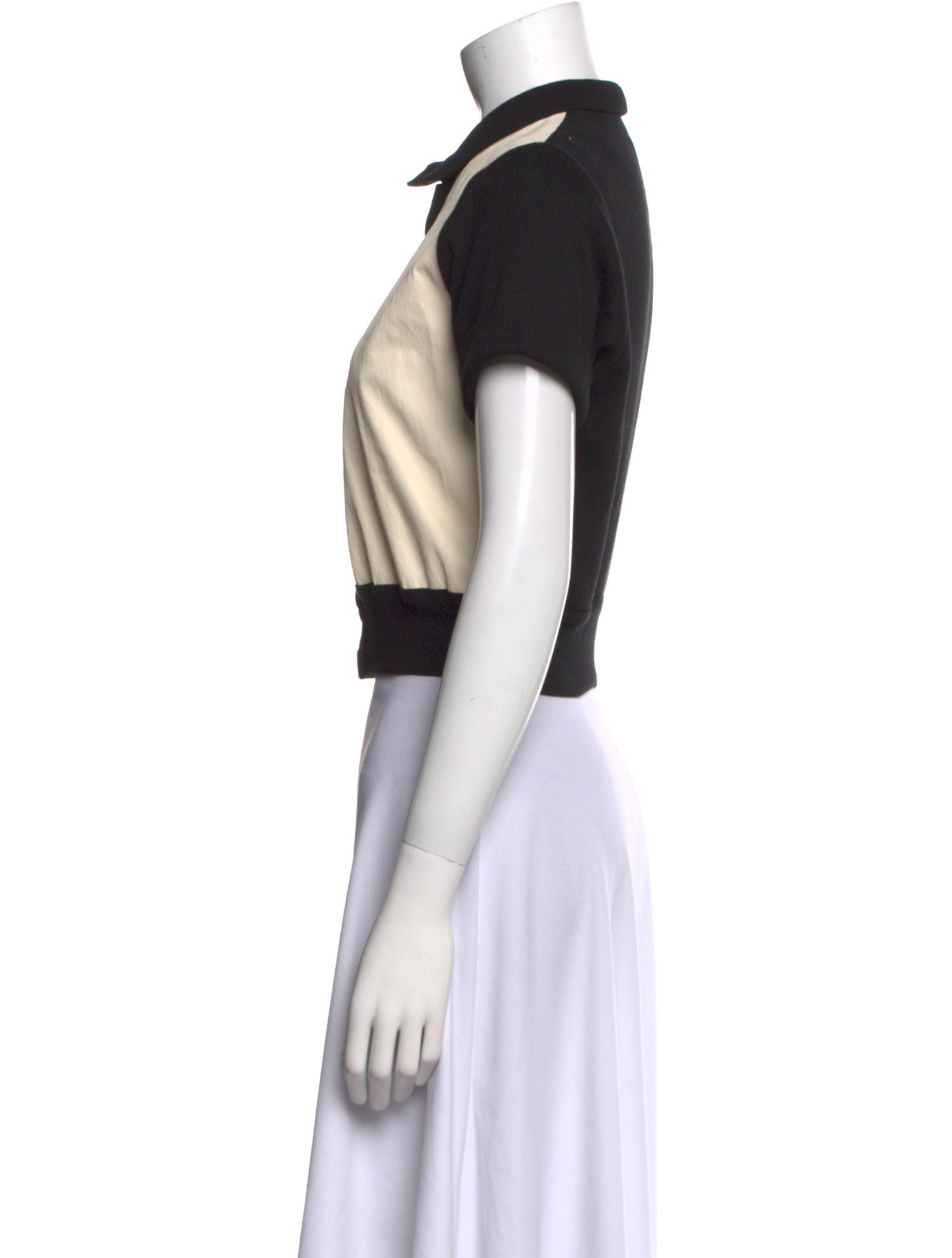 Orseund Iris Lamb Leather Colorblock Pattern Crop Top
