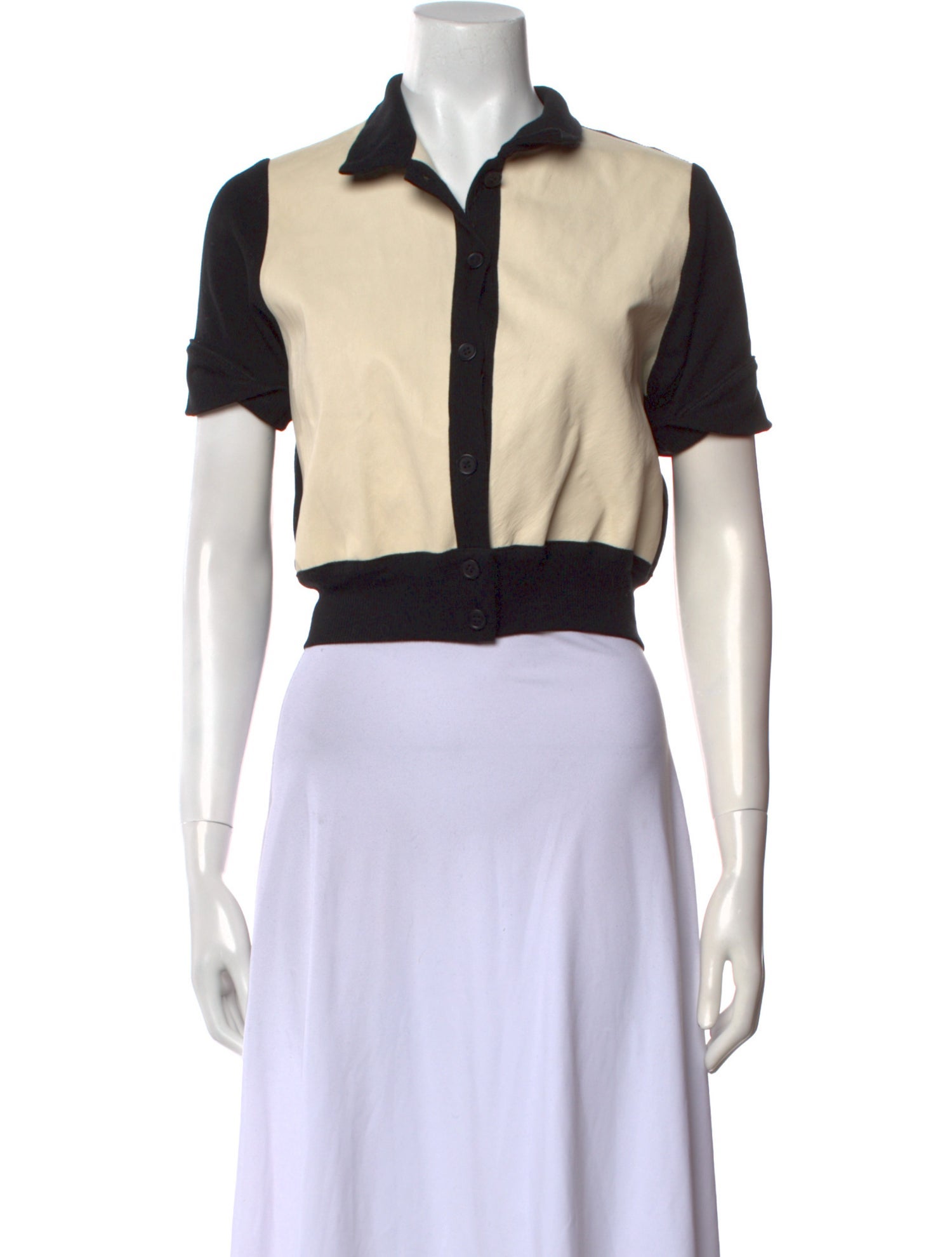 Orseund Iris Lamb Leather Colorblock Pattern Crop Top