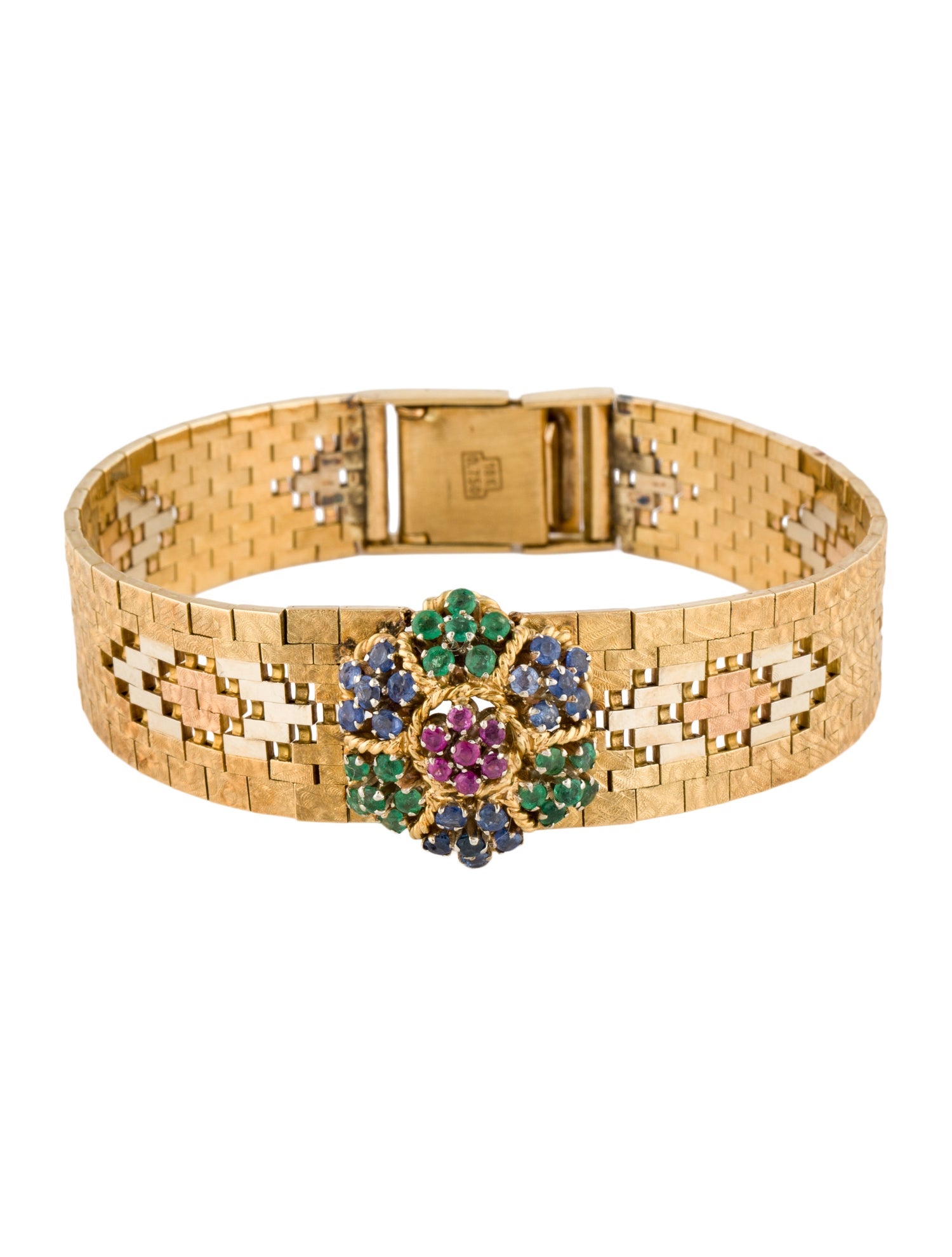 Bracelet 18K Emerald, Ruby, Sapphire Link