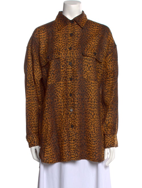 Overlover Linen Animal Print Button-Up Top