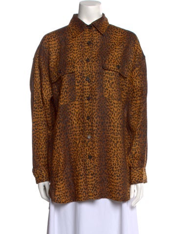 Overlover Tops Linen Animal Print Button-Up Top S