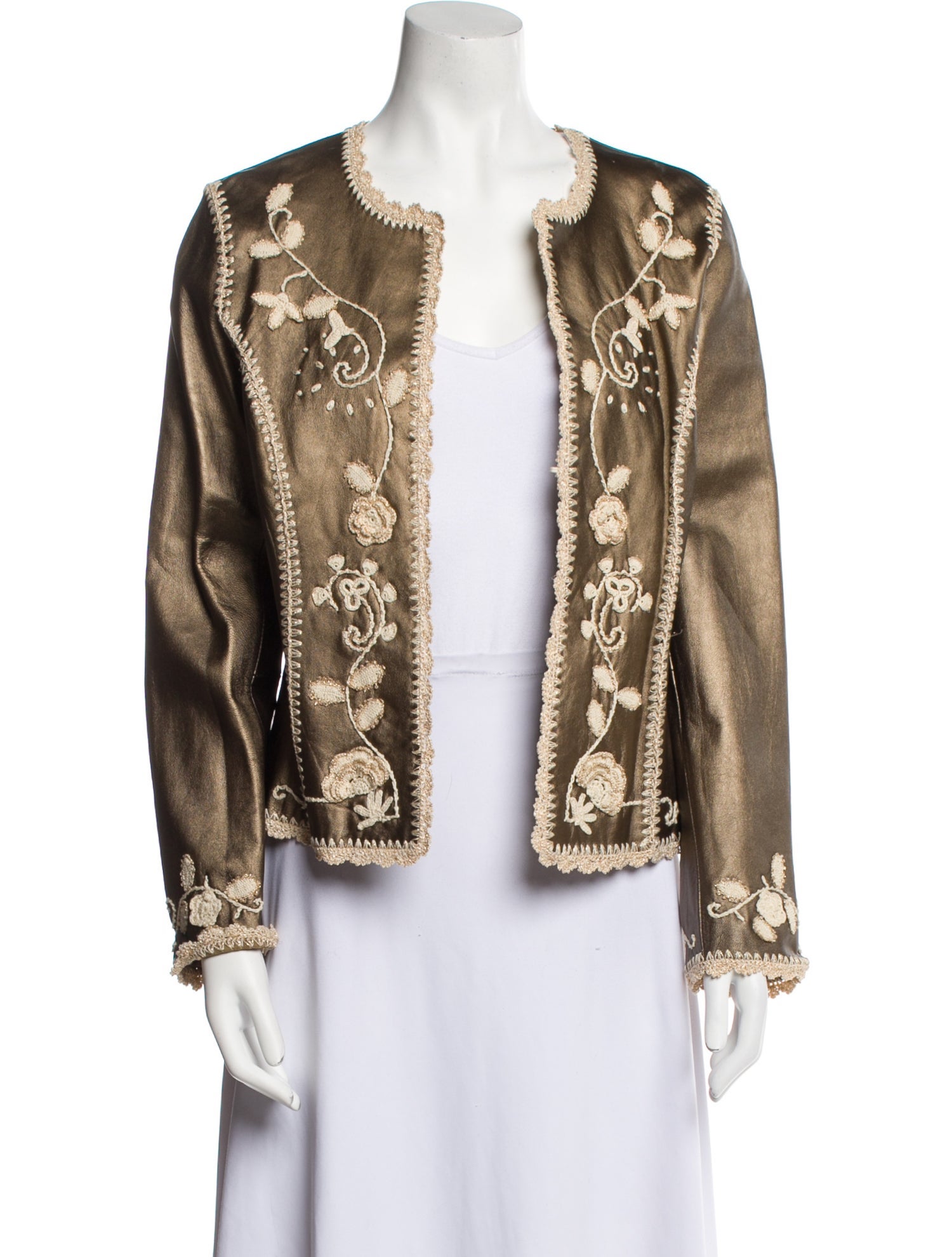 Oscar by Oscar de la Renta Leather Floral Print Evening Jacket