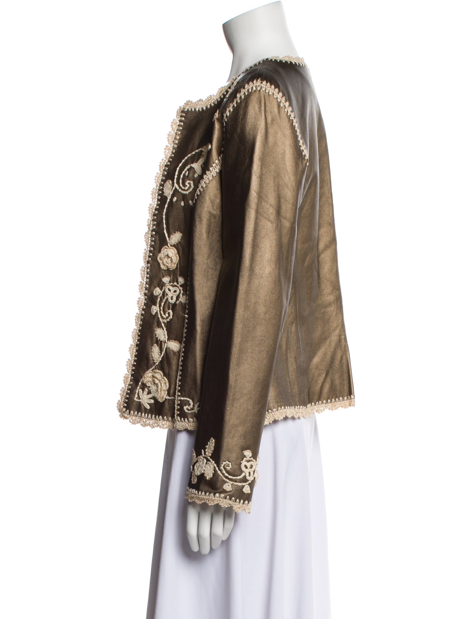 Oscar by Oscar de la Renta Leather Floral Print Evening Jacket